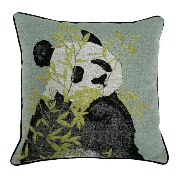 Panda Cushion with Embroidery - Green, Cotton image