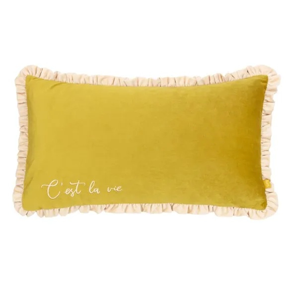 Rectangle Cushion with Embroidery - Green, Velvet