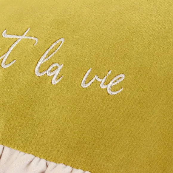 Rectangle Cushion with Embroidery - Green, Velvet