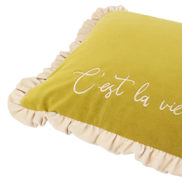 Rectangle Cushion with Embroidery - Green, Velvet