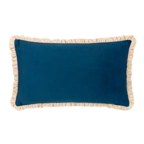 Rectangle Cushion with Embroidery - Navy, Velvet