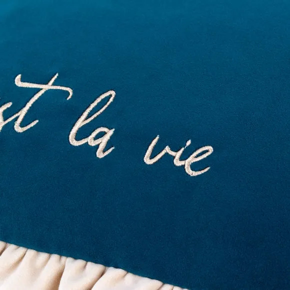 Rectangle Cushion with Embroidery - Navy, Velvet