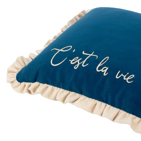Rectangle Cushion with Embroidery - Navy, Velvet