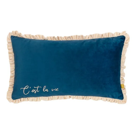Rectangle Cushion with Embroidery - Navy, Velvet