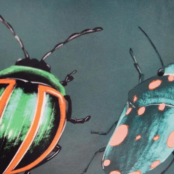 Rectangular Cushion with Beetle Print - Emerald