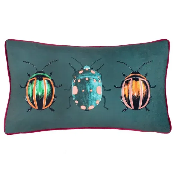 Rectangular Cushion with Beetle Print - Emerald