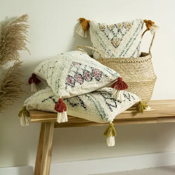 Rectangular Cushion with Tassels - Ochre, Cotton