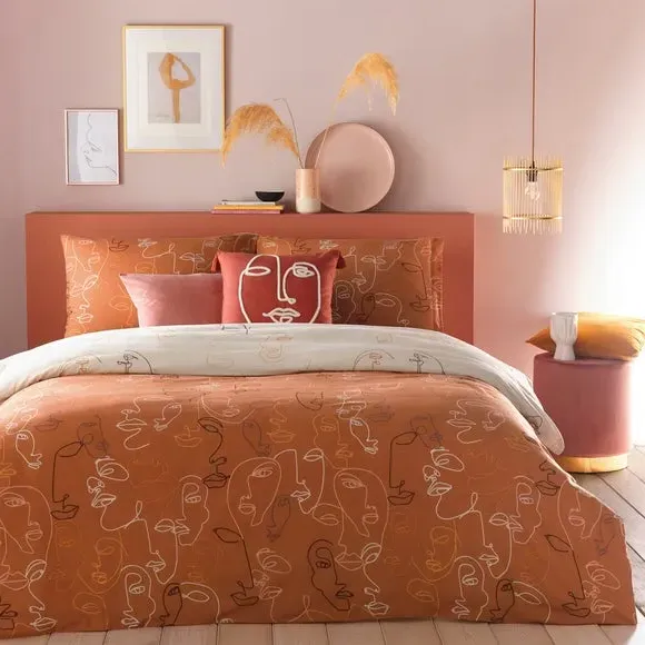 Reversible Duvet Cover Set - Apricot, Polycotton