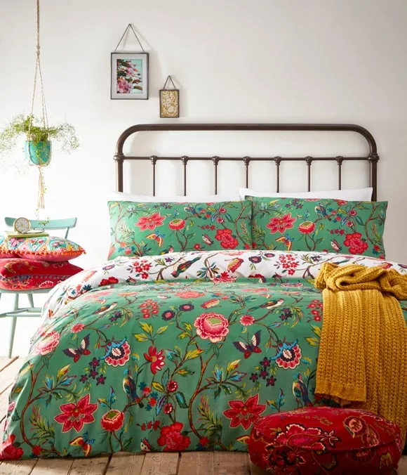 Reversible Duvet Cover Set - Green, Polycotton image