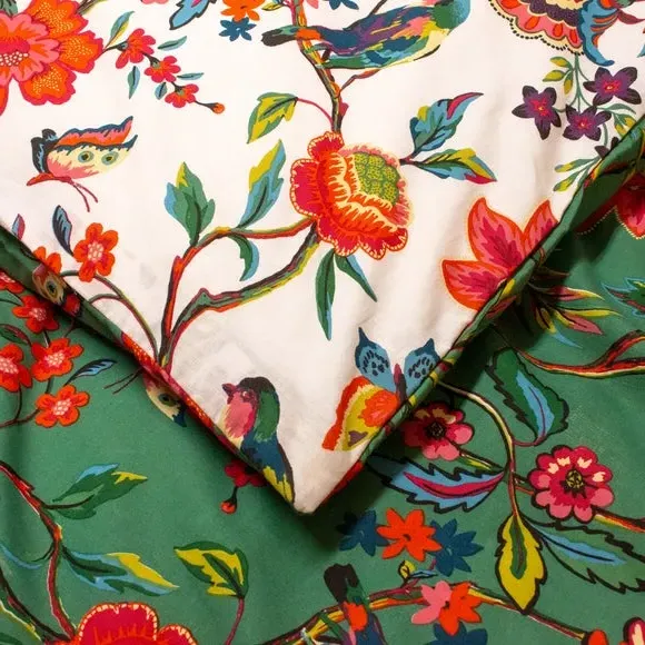Reversible Duvet Cover Set - Green, Polycotton