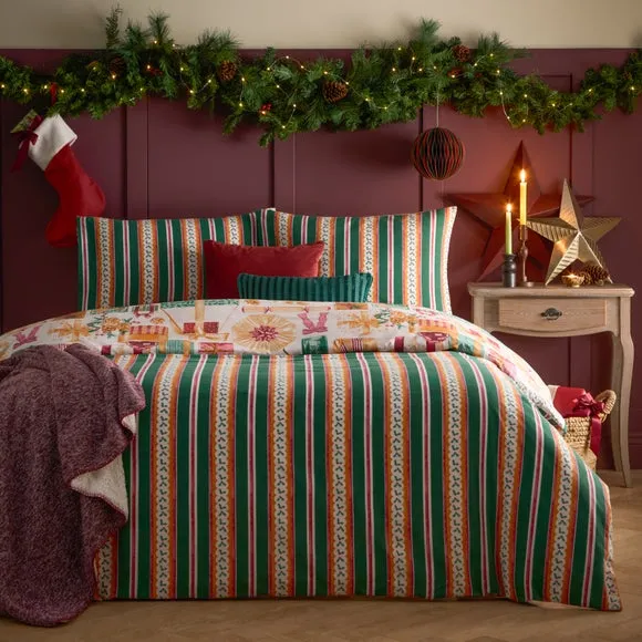 Reversible Duvet Cover Set - Green, Polycotton
