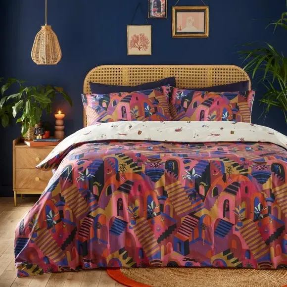 Reversible Duvet Cover Set - Magenta