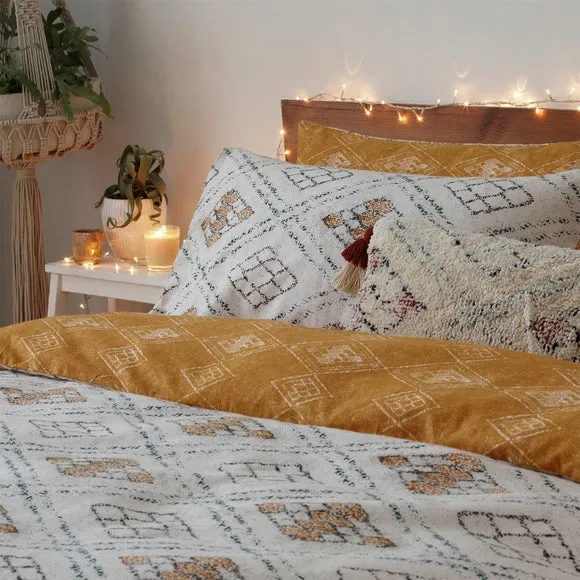 Reversible Duvet Cover Set - Ochre, Cotton