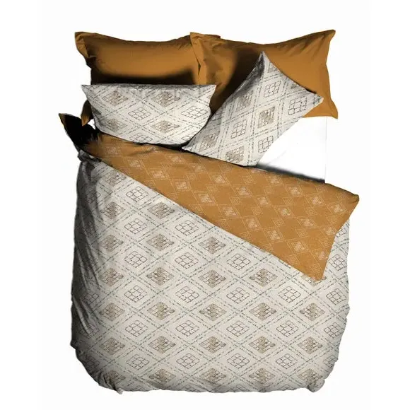 Reversible Duvet Cover Set - Ochre, Cotton