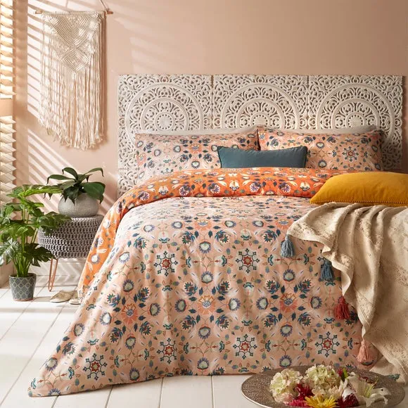 Reversible Duvet Cover Set - Orange, Polycotton