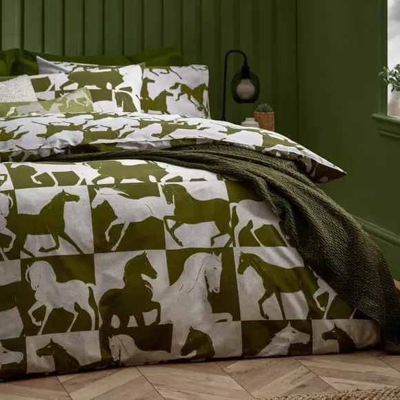 Reversible Duvet Cover Set with Pillowcase - Olive