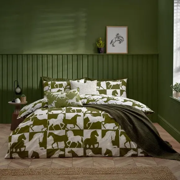 Reversible Duvet Cover Set with Pillowcase - Olive