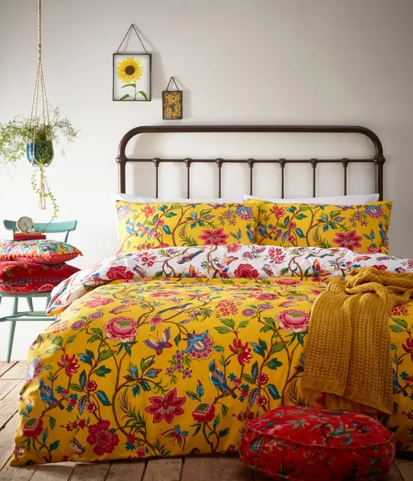 Reversible Duvet Cover Set - Yellow, Polycotton
