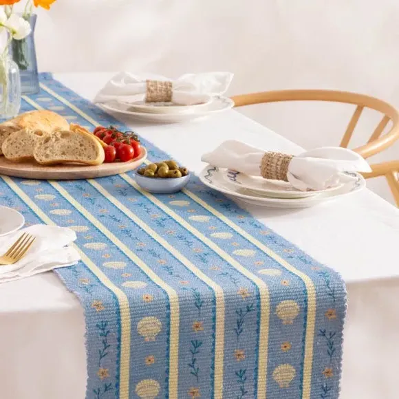 Sea Shells Table Runner - Blue, Polyester