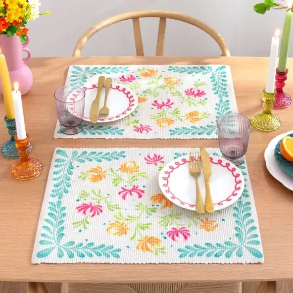 Set of 4 Placemats Floral Design - Multicolor