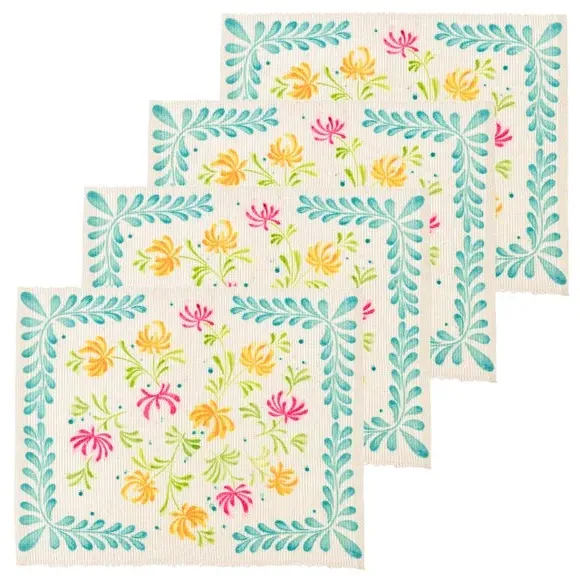 Set of 4 Placemats Floral Design - Multicolor