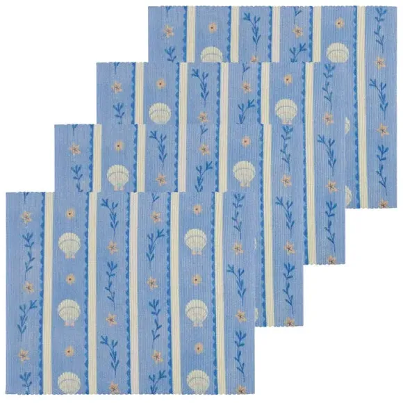 Set of 4 Placemats Sea Shell Design - Blue