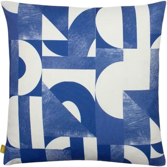Square Cushion Art-Deco Design - Blue, Polyester