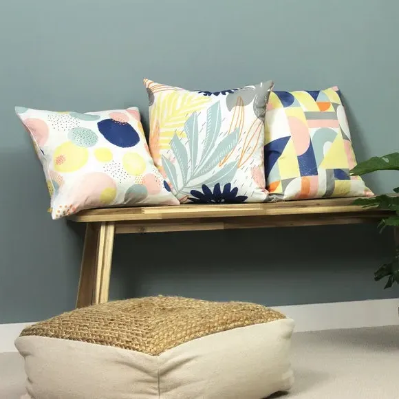 Square Cushion Art-Deco Design - Blue, Polyester