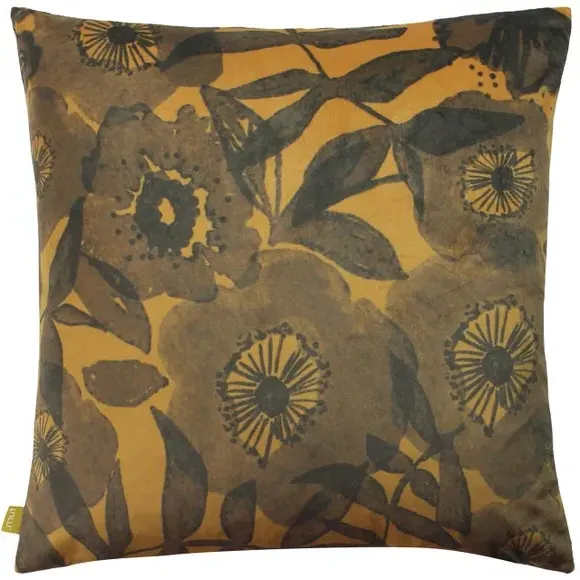 Square Cushion Floral Design - Black, Velvet