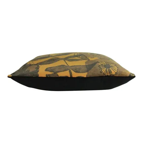 Square Cushion Floral Design - Black, Velvet