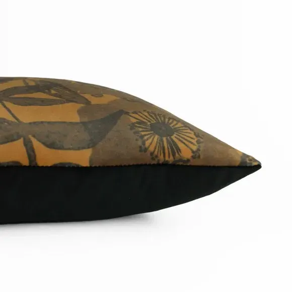 Square Cushion Floral Design - Black, Velvet