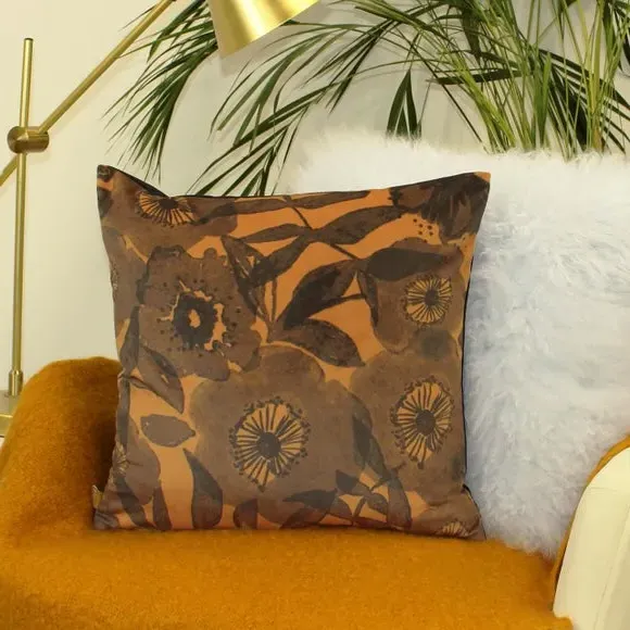 Square Cushion Floral Design - Black, Velvet image