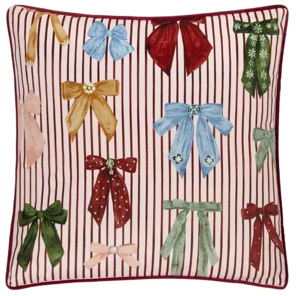 Square Cushion with Bow Design - Pink, Polyester