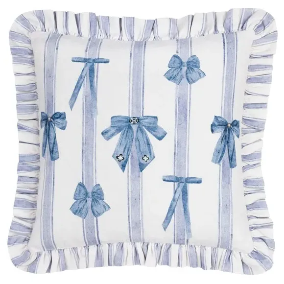 Square Cushion with Bow Detail - Multicolor, Cotton