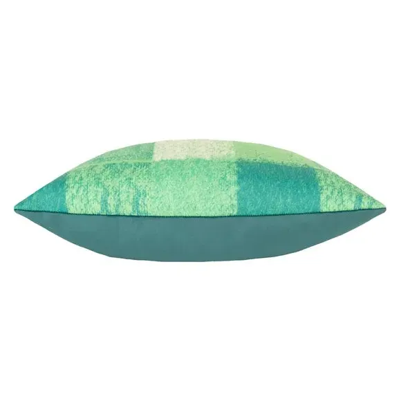 Square Cushion with Check Design - Green, Velvet