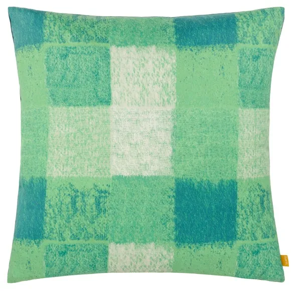 Square Cushion with Check Design - Green, Velvet image