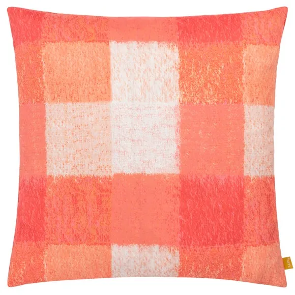 Square Cushion with Check Design - Pink, Velvet