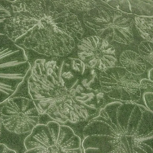 Square Cushion with Embroidery - Green, Velvet