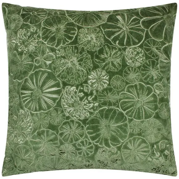 Square Cushion with Embroidery - Green, Velvet
