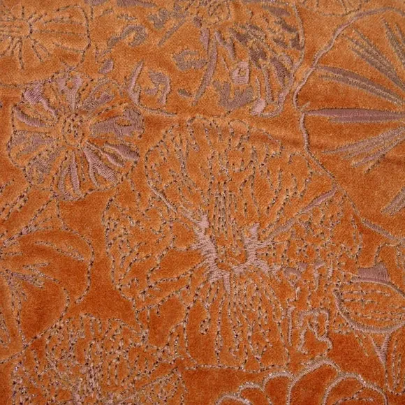 Square Cushion with Embroidery - Orange, Velvet