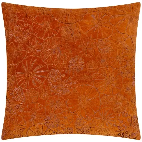 Square Cushion with Embroidery - Orange, Velvet