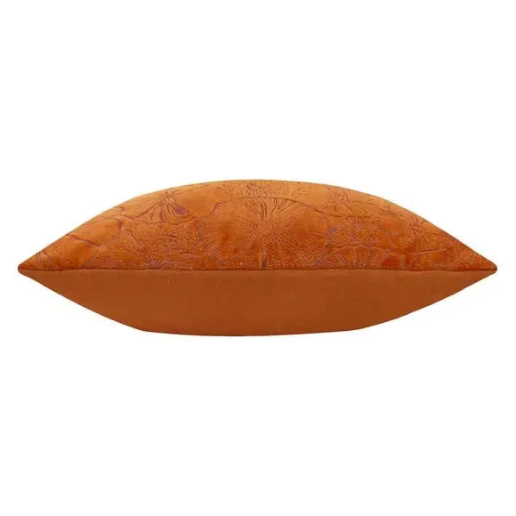 Square Cushion with Embroidery - Orange, Velvet