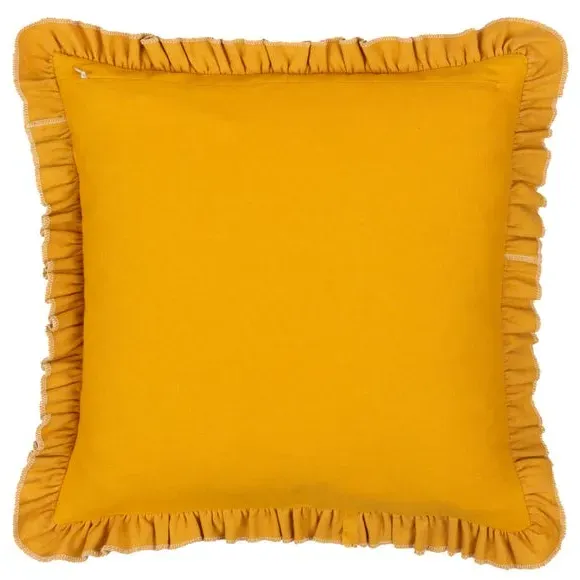 Square Cushion with Floral Embroidery - Gold, Cotton