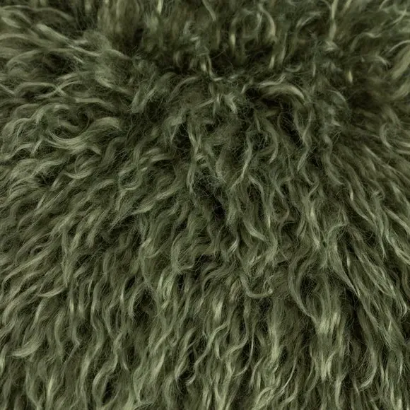 Square Cushion with Frilled Detail - Khaki, Faux Fur