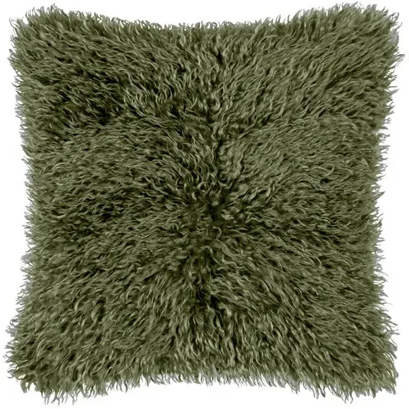 Square Cushion with Frilled Detail - Khaki, Faux Fur image