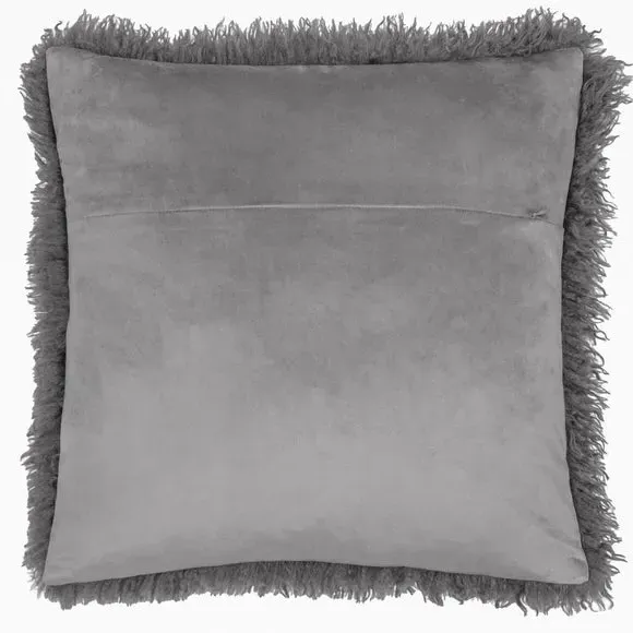 Square Cushion with Frilled Detail - Taupe, Faux Fur