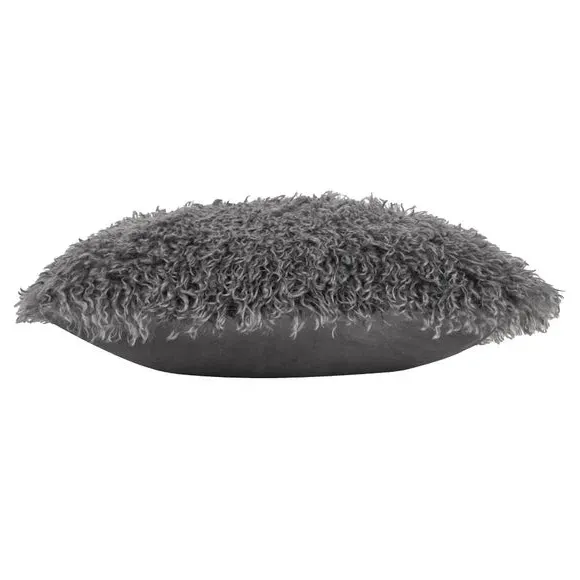 Square Cushion with Frilled Detail - Taupe, Faux Fur