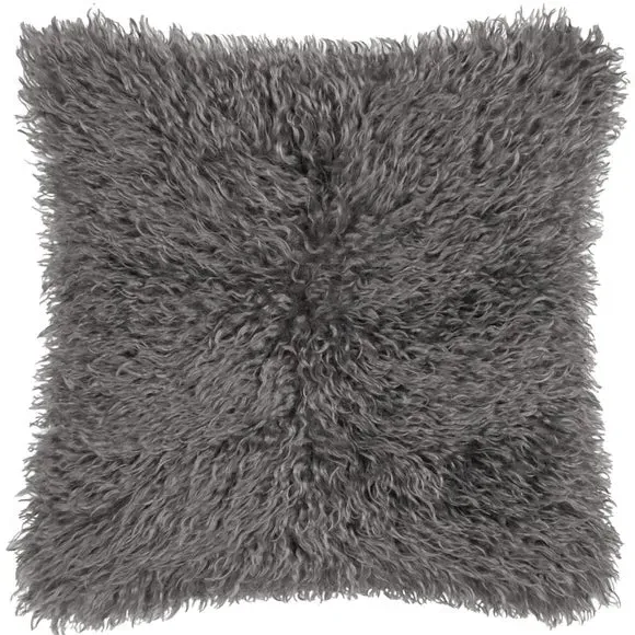 Square Cushion with Frilled Detail - Taupe, Faux Fur