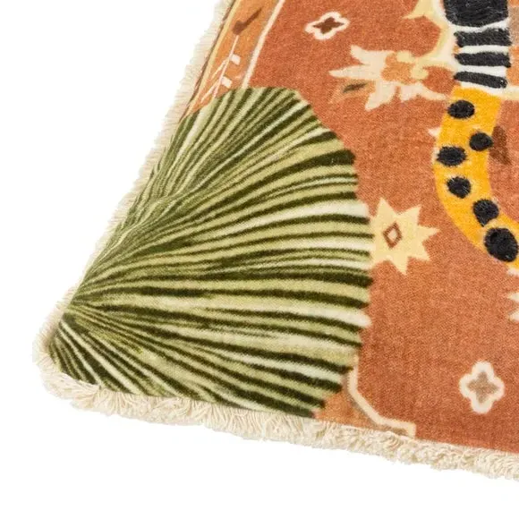 Square Cushion with Fringe - Terracotta, Velvet