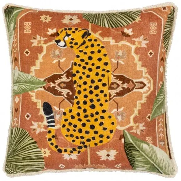 Square Cushion with Fringe - Terracotta, Velvet image